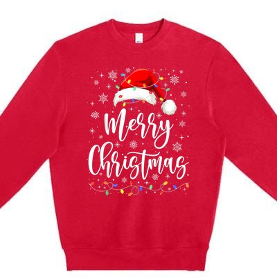 Merry Christmas Lights Red Santa Hat Xmas Family Women Premium Crewneck Sweatshirt