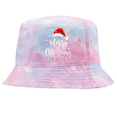 Merry Christmas Lights Red Santa Hat Xmas Family Women Tie-Dyed Bucket Hat