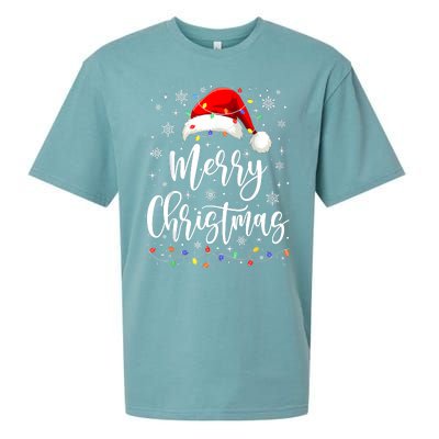 Merry Christmas Lights Red Santa Hat Xmas Family Women Sueded Cloud Jersey T-Shirt