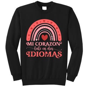 Mi Corazon Late En Dos Idiomas Bilingual Valentines Teacher Sweatshirt