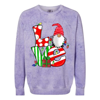 Merry Christmas Love Gnome Christmas Lights Xmas Funny Gift Colorblast Crewneck Sweatshirt