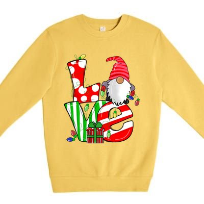 Merry Christmas Love Gnome Christmas Lights Xmas Funny Gift Premium Crewneck Sweatshirt