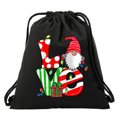 Merry Christmas Love Gnome Christmas Lights Xmas Funny Gift Drawstring Bag