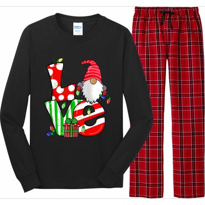 Merry Christmas Love Gnome Christmas Lights Xmas Funny Gift Long Sleeve Pajama Set