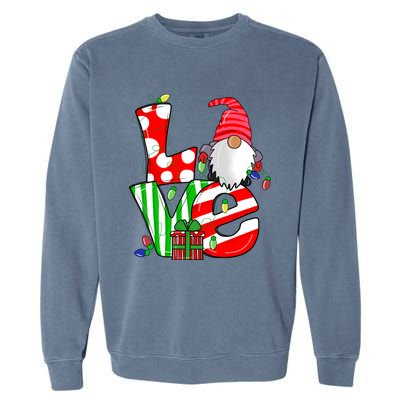 Merry Christmas Love Gnome Christmas Lights Xmas Funny Gift Garment-Dyed Sweatshirt