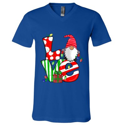 Merry Christmas Love Gnome Christmas Lights Xmas Funny Gift V-Neck T-Shirt