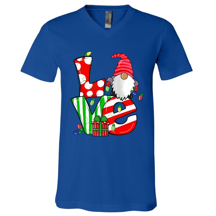 Merry Christmas Love Gnome Christmas Lights Xmas Funny Gift V-Neck T-Shirt