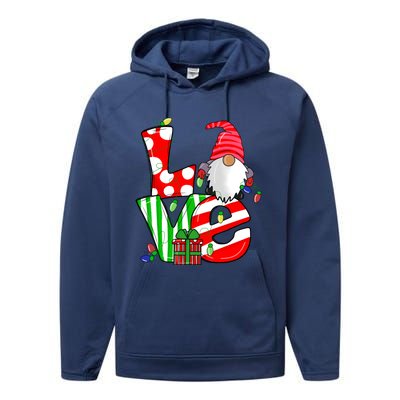 Merry Christmas Love Gnome Christmas Lights Xmas Funny Gift Performance Fleece Hoodie