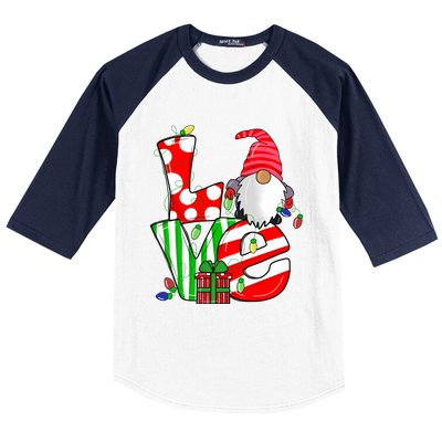 Merry Christmas Love Gnome Christmas Lights Xmas Funny Gift Baseball Sleeve Shirt