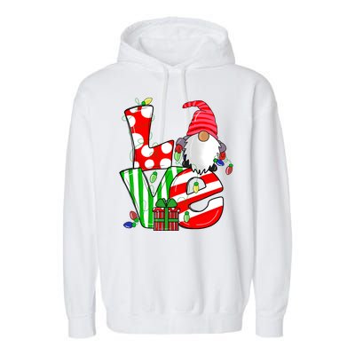 Merry Christmas Love Gnome Christmas Lights Xmas Funny Gift Garment-Dyed Fleece Hoodie