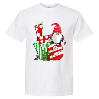 Merry Christmas Love Gnome Christmas Lights Xmas Funny Gift Garment-Dyed Heavyweight T-Shirt