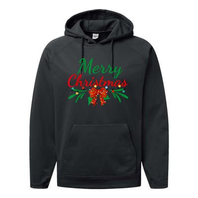 Merry Christmas Lights Red Santa Hat Xmas Family Women Performance Fleece Hoodie