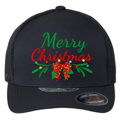 Merry Christmas Lights Red Santa Hat Xmas Family Women Flexfit Unipanel Trucker Cap