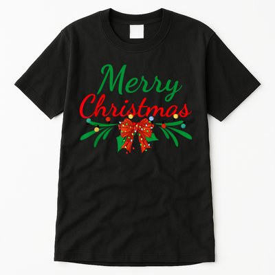 Merry Christmas Lights Red Santa Hat Xmas Family Women Tall T-Shirt