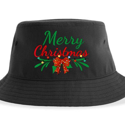 Merry Christmas Lights Red Santa Hat Xmas Family Women Sustainable Bucket Hat