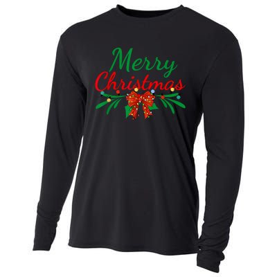 Merry Christmas Lights Red Santa Hat Xmas Family Women Cooling Performance Long Sleeve Crew