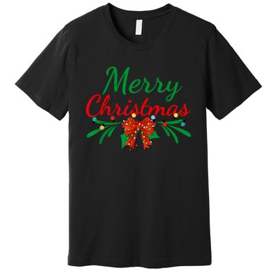 Merry Christmas Lights Red Santa Hat Xmas Family Women Premium T-Shirt