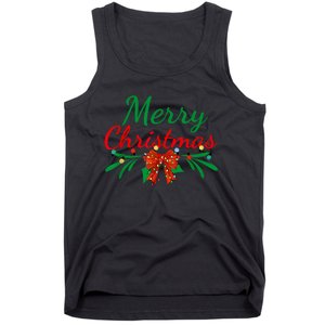 Merry Christmas Lights Red Santa Hat Xmas Family Women Tank Top