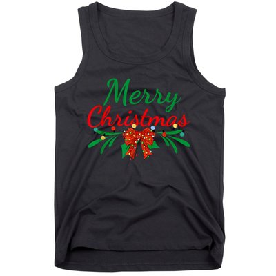 Merry Christmas Lights Red Santa Hat Xmas Family Women Tank Top