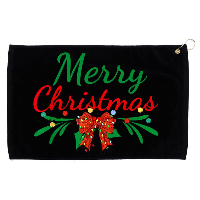 Merry Christmas Lights Red Santa Hat Xmas Family Women Grommeted Golf Towel