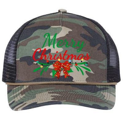 Merry Christmas Lights Red Santa Hat Xmas Family Women Retro Rope Trucker Hat Cap