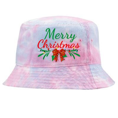 Merry Christmas Lights Red Santa Hat Xmas Family Women Tie-Dyed Bucket Hat