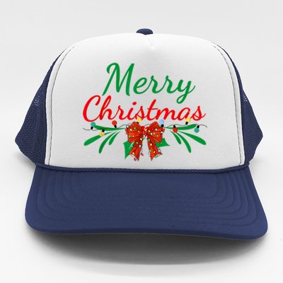 Merry Christmas Lights Red Santa Hat Xmas Family Women Trucker Hat