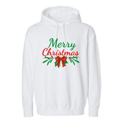 Merry Christmas Lights Red Santa Hat Xmas Family Women Garment-Dyed Fleece Hoodie