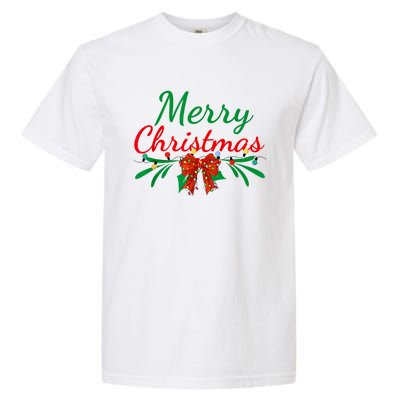 Merry Christmas Lights Red Santa Hat Xmas Family Women Garment-Dyed Heavyweight T-Shirt