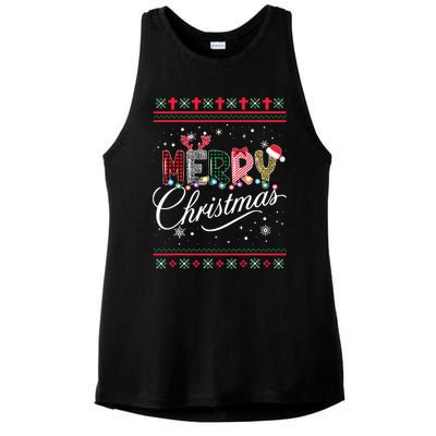 Merry Christmas Leopard Buffalo Red Plaid For Women Ladies PosiCharge Tri-Blend Wicking Tank