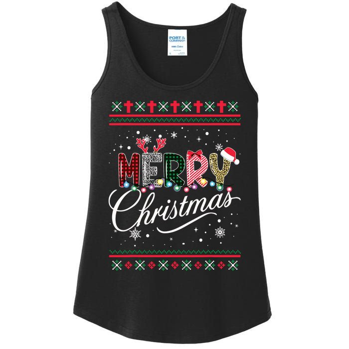 Merry Christmas Leopard Buffalo Red Plaid For Women Ladies Essential Tank