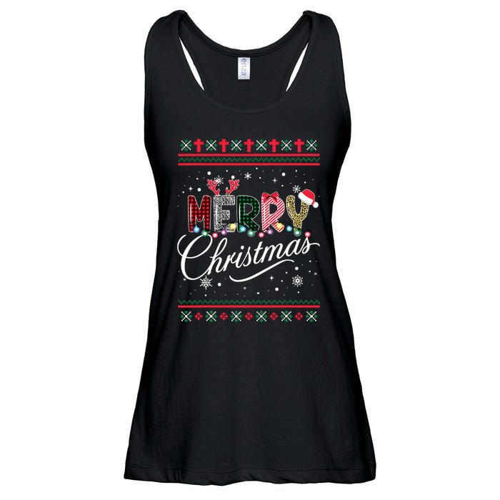 Merry Christmas Leopard Buffalo Red Plaid For Women Ladies Essential Flowy Tank