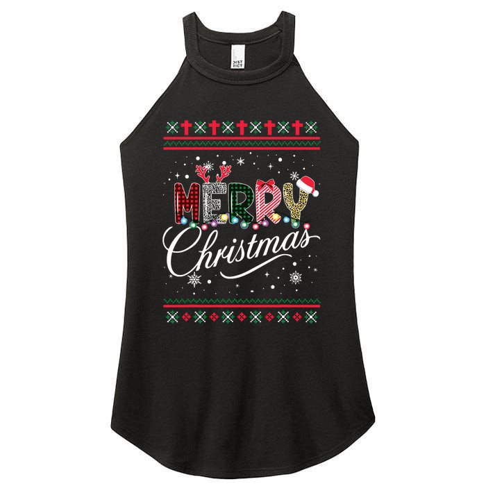 Merry Christmas Leopard Buffalo Red Plaid For Women Women's Perfect Tri Rocker Tank