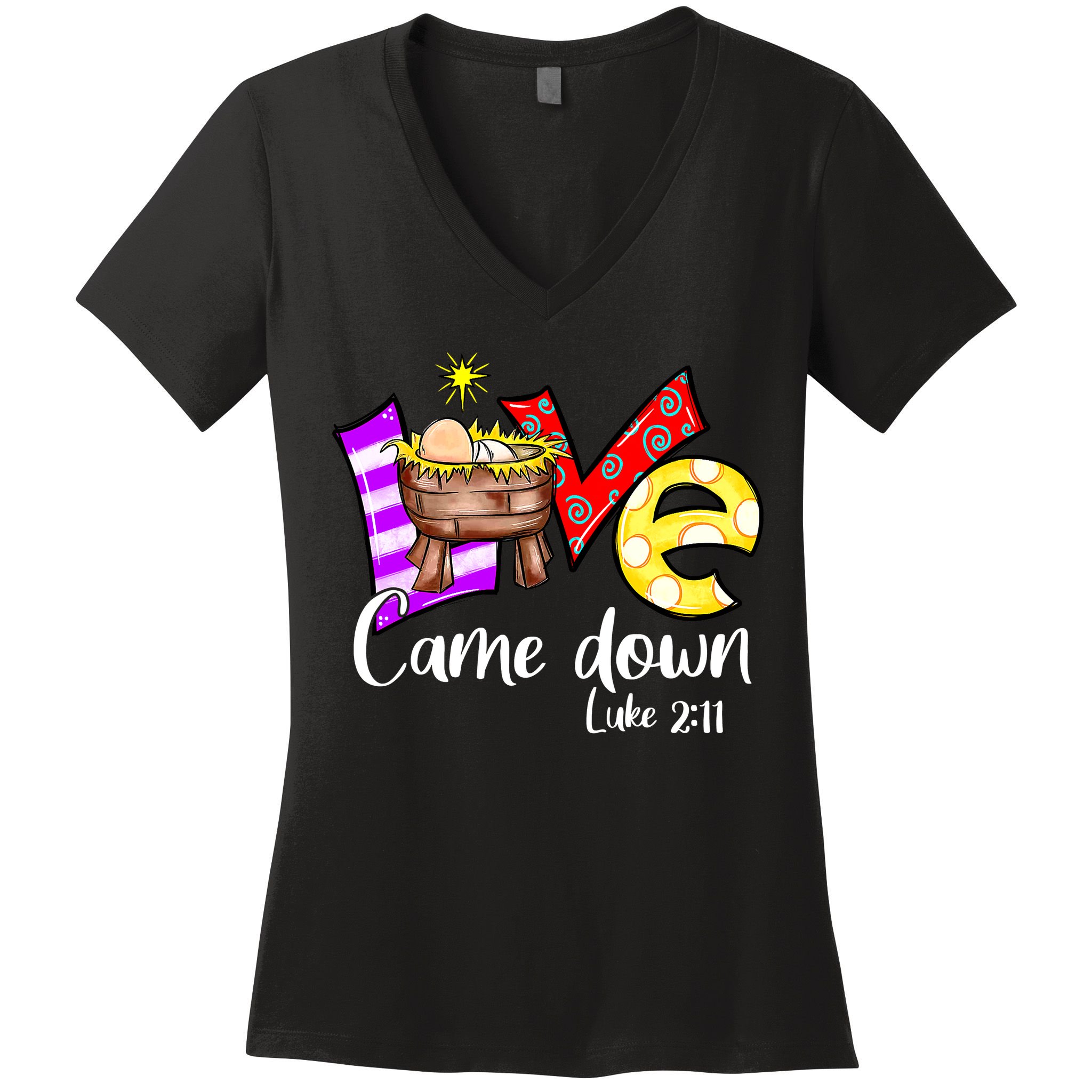 Merry Christmas Love Came Down Luke-211 Thanksgiving Jesus Women's V-Neck T-Shirt
