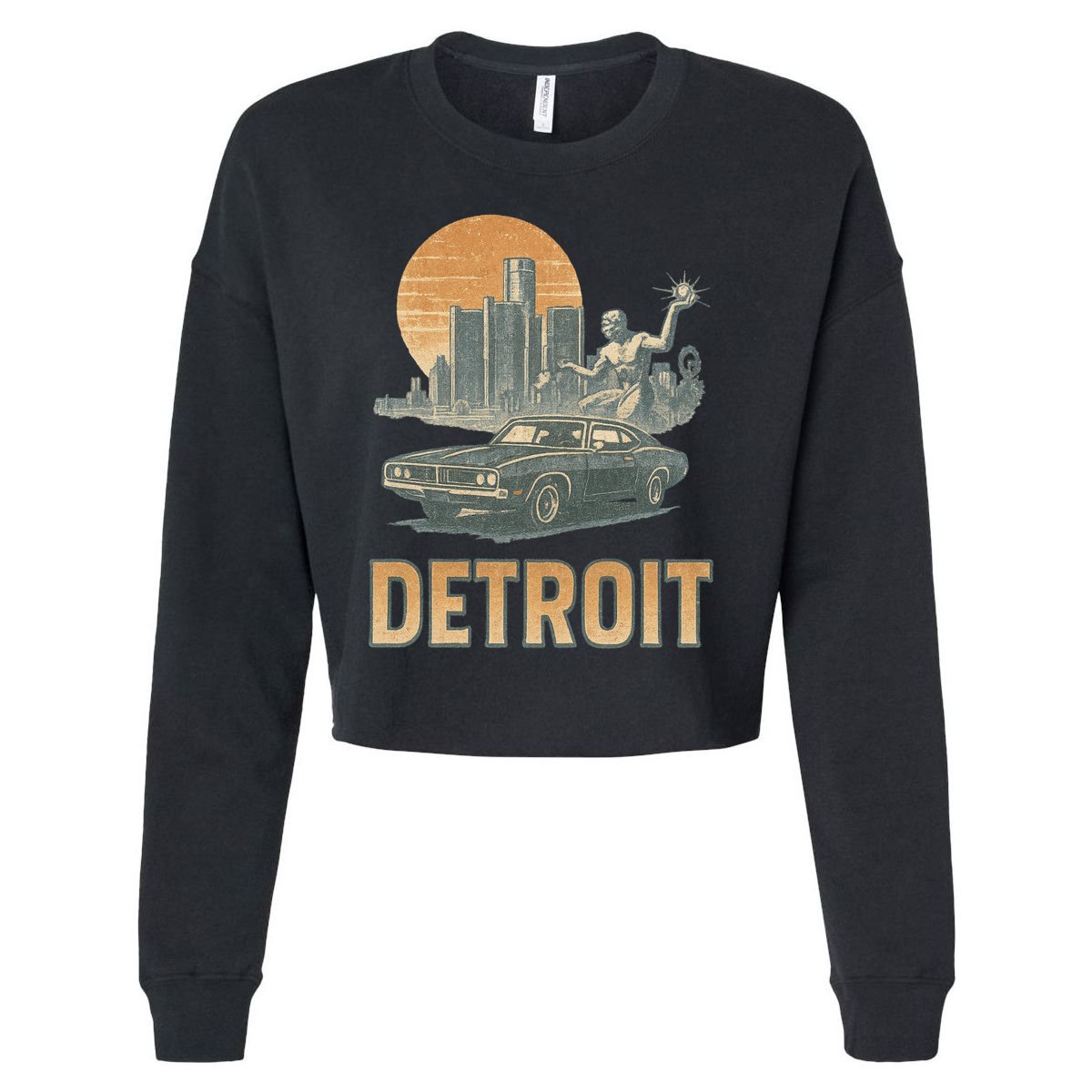 Motor City Legends Detroit Vintage Muscle Cropped Pullover Crew