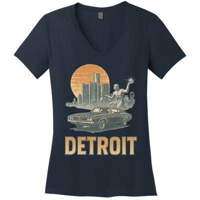 Motor City Legends Detroit Vintage Muscle Women's V-Neck T-Shirt