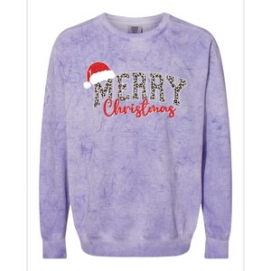 Merry Christmas Leopard Merry Christmas Varsity With Santa Hat Colorblast Crewneck Sweatshirt