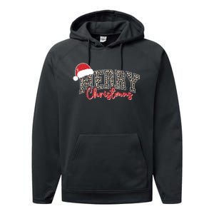 Merry Christmas Leopard Merry Christmas Varsity With Santa Hat Performance Fleece Hoodie