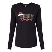 Merry Christmas Leopard Merry Christmas Varsity With Santa Hat Womens Cotton Relaxed Long Sleeve T-Shirt