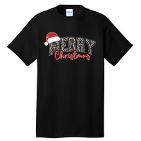 Merry Christmas Leopard Merry Christmas Varsity With Santa Hat Tall T-Shirt