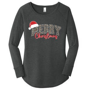 Merry Christmas Leopard Merry Christmas Varsity With Santa Hat Women's Perfect Tri Tunic Long Sleeve Shirt