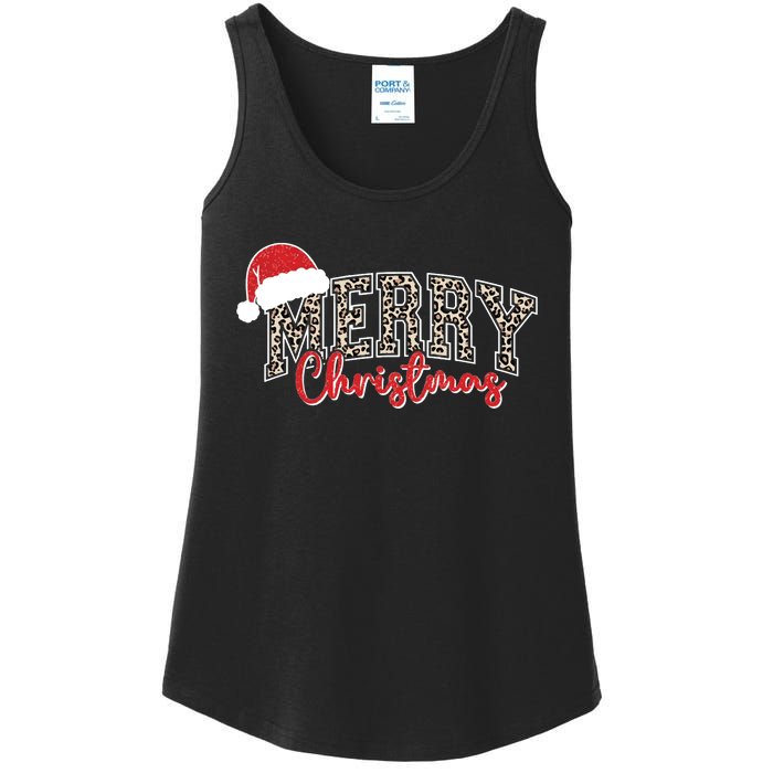 Merry Christmas Leopard Merry Christmas Varsity With Santa Hat Ladies Essential Tank