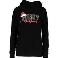 Merry Christmas Leopard Merry Christmas Varsity With Santa Hat Womens Funnel Neck Pullover Hood