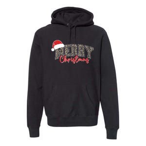 Merry Christmas Leopard Merry Christmas Varsity With Santa Hat Premium Hoodie