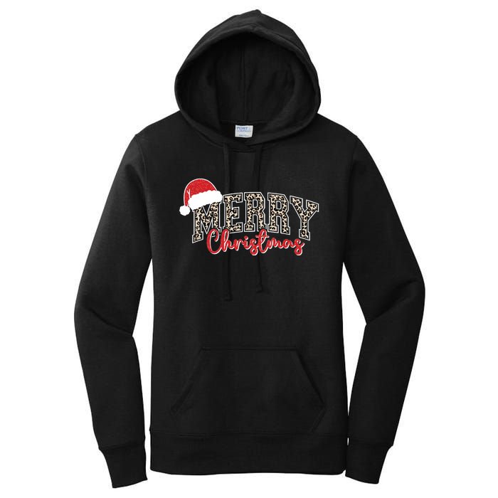 Merry Christmas Leopard Merry Christmas Varsity With Santa Hat Women's Pullover Hoodie