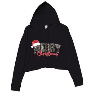 Merry Christmas Leopard Merry Christmas Varsity With Santa Hat Crop Fleece Hoodie