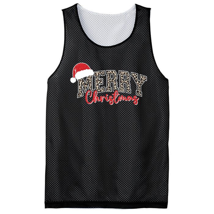 Merry Christmas Leopard Merry Christmas Varsity With Santa Hat Mesh Reversible Basketball Jersey Tank