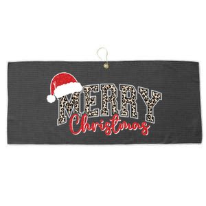 Merry Christmas Leopard Merry Christmas Varsity With Santa Hat Large Microfiber Waffle Golf Towel