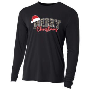 Merry Christmas Leopard Merry Christmas Varsity With Santa Hat Cooling Performance Long Sleeve Crew