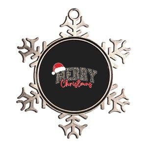 Merry Christmas Leopard Merry Christmas Varsity With Santa Hat Metallic Star Ornament